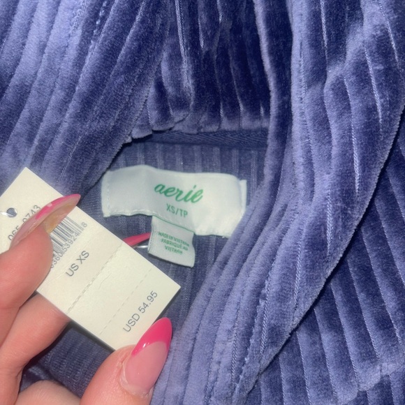 Navy Blue Velvet Aerie Hoodie - Picture 2 of 4